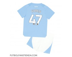 Manchester City Phil Foden #47 Primera Equipación Niños 2023-24 Manga Corta (+ Pantalones cortos)